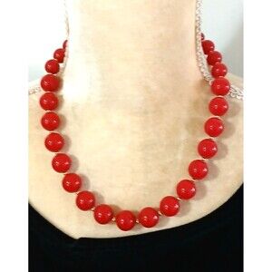 Vintage Monet Cherry Red Graduated Bead Necklace 18" Gold Tone Spacers Classic